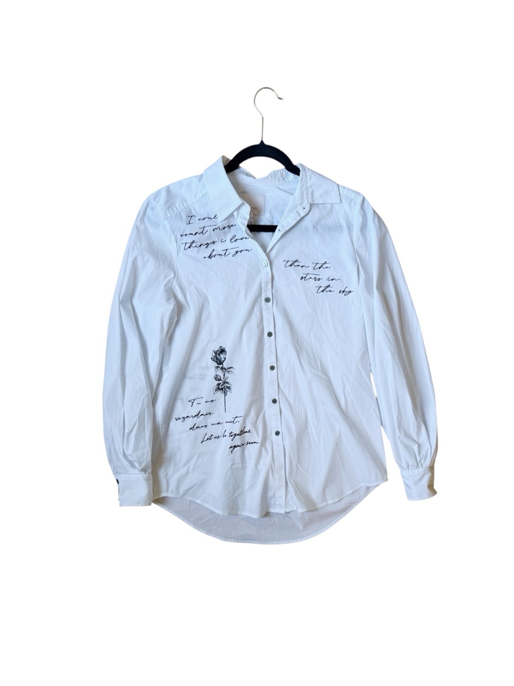 Cinq a Sept Kandice Mon Amour Embroidered White Button Down S